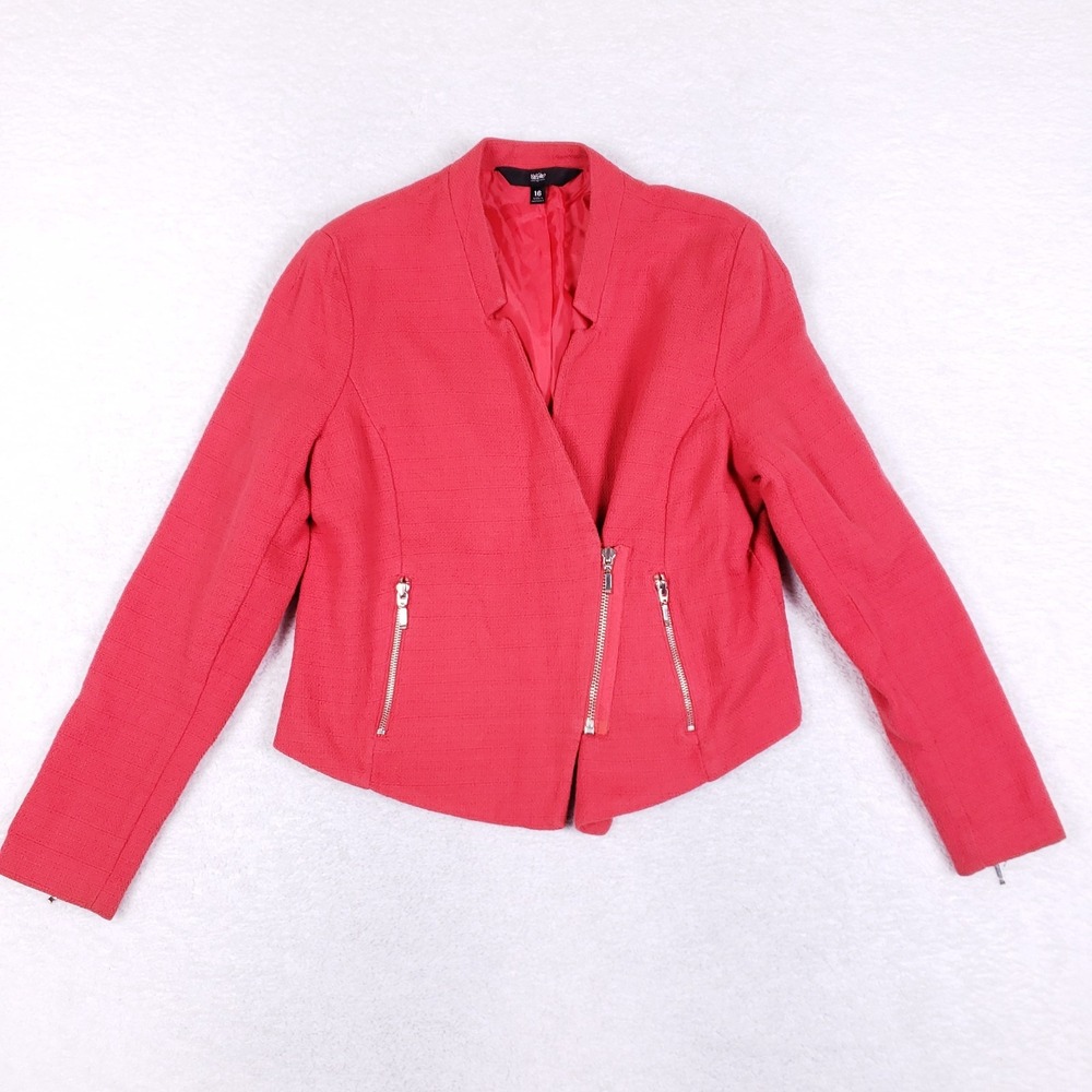 Massimo Red Asymmetrical Front‎ Zip Moto Jacket Women's Size 16 Glam 80s Chic